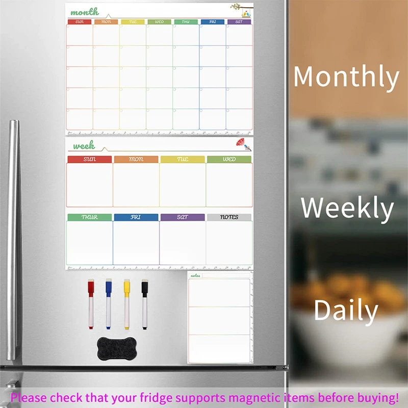 Magnetic Whiteboard Calendar - Daily Week Month Plan Magnetic Calendar