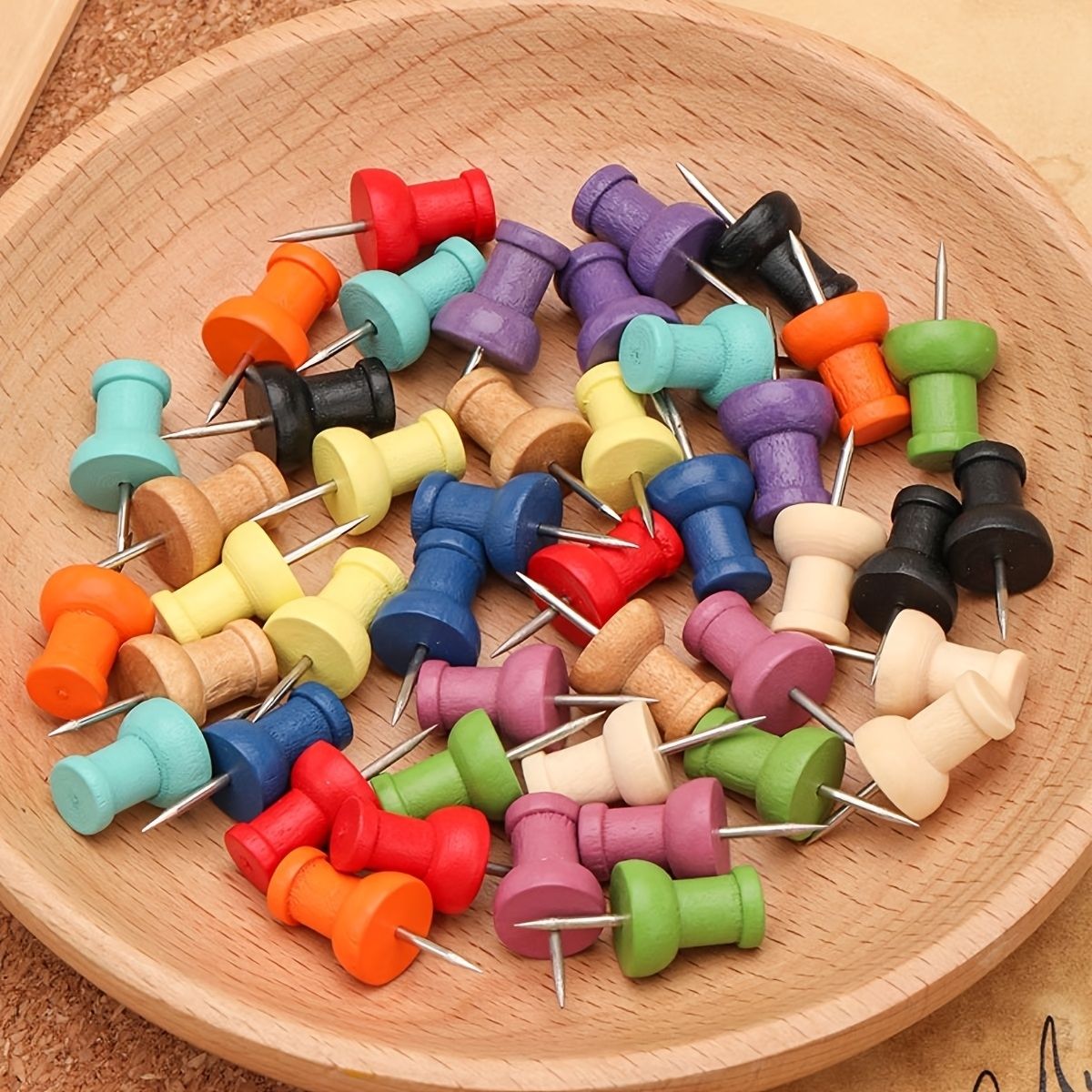 50Pcs Colorful Wood Push Pins  - огляд і ціна Bulletin Board Cork